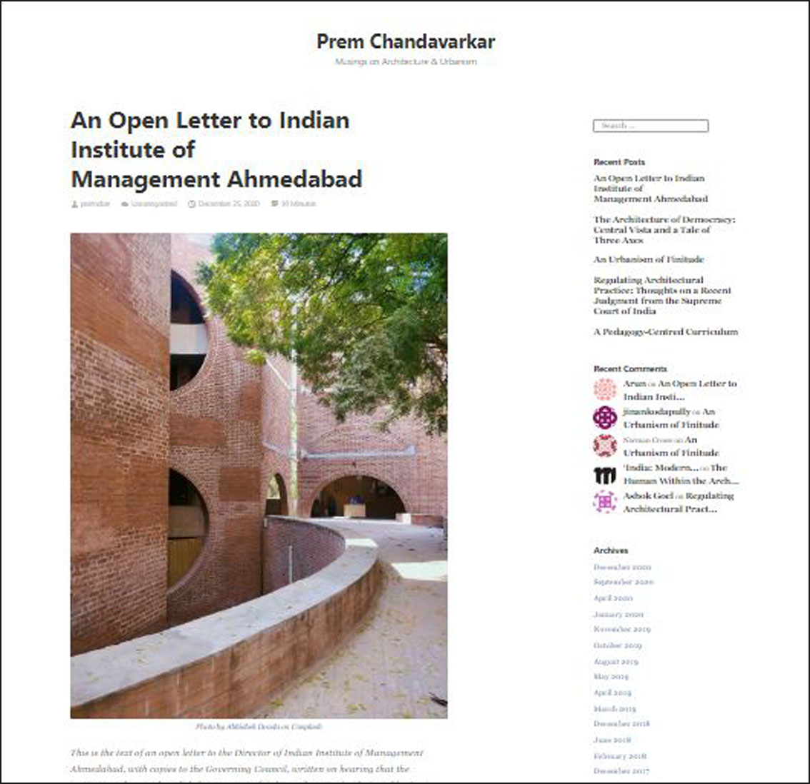 An Open Letter to Indian Institute of Management Ahmedabad - Prem Chandavarkar